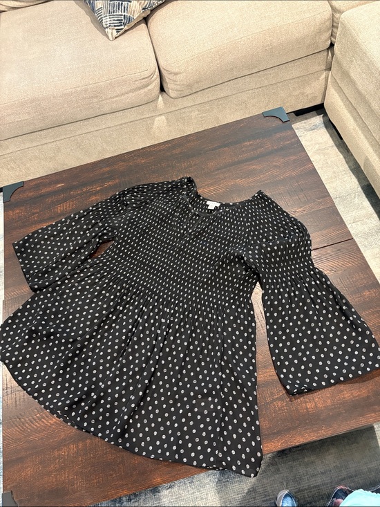 Spense Tops - Spense Black Polka Dot Smocked Babydoll Blouse